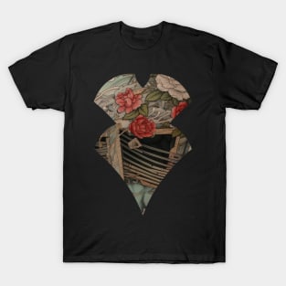 Halloween Costume Shirt - Abstract Bones, Roses, and Tattoos Corset Bodice Shape T-Shirt